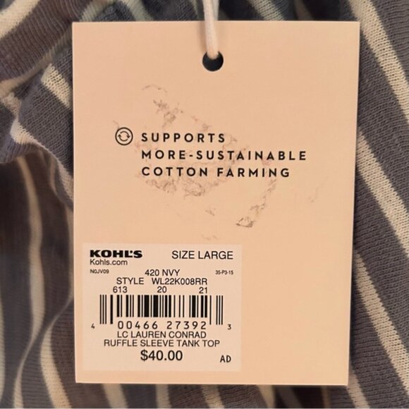 Lauren Conrad Striped Gray Ruffle Sleeve Top Size Large - Picture 3 of 6